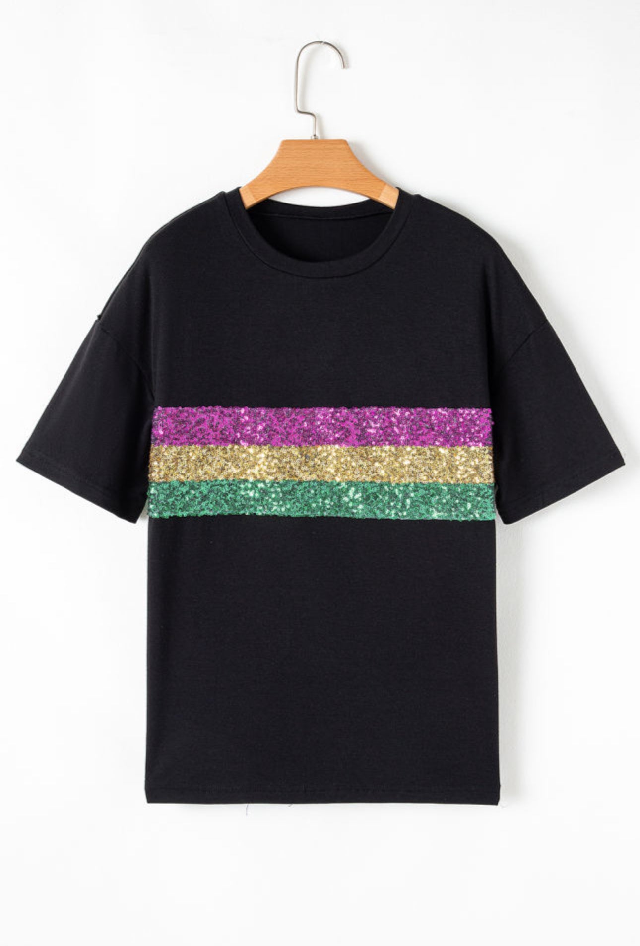 Black Sequin Stripe T-Shirt