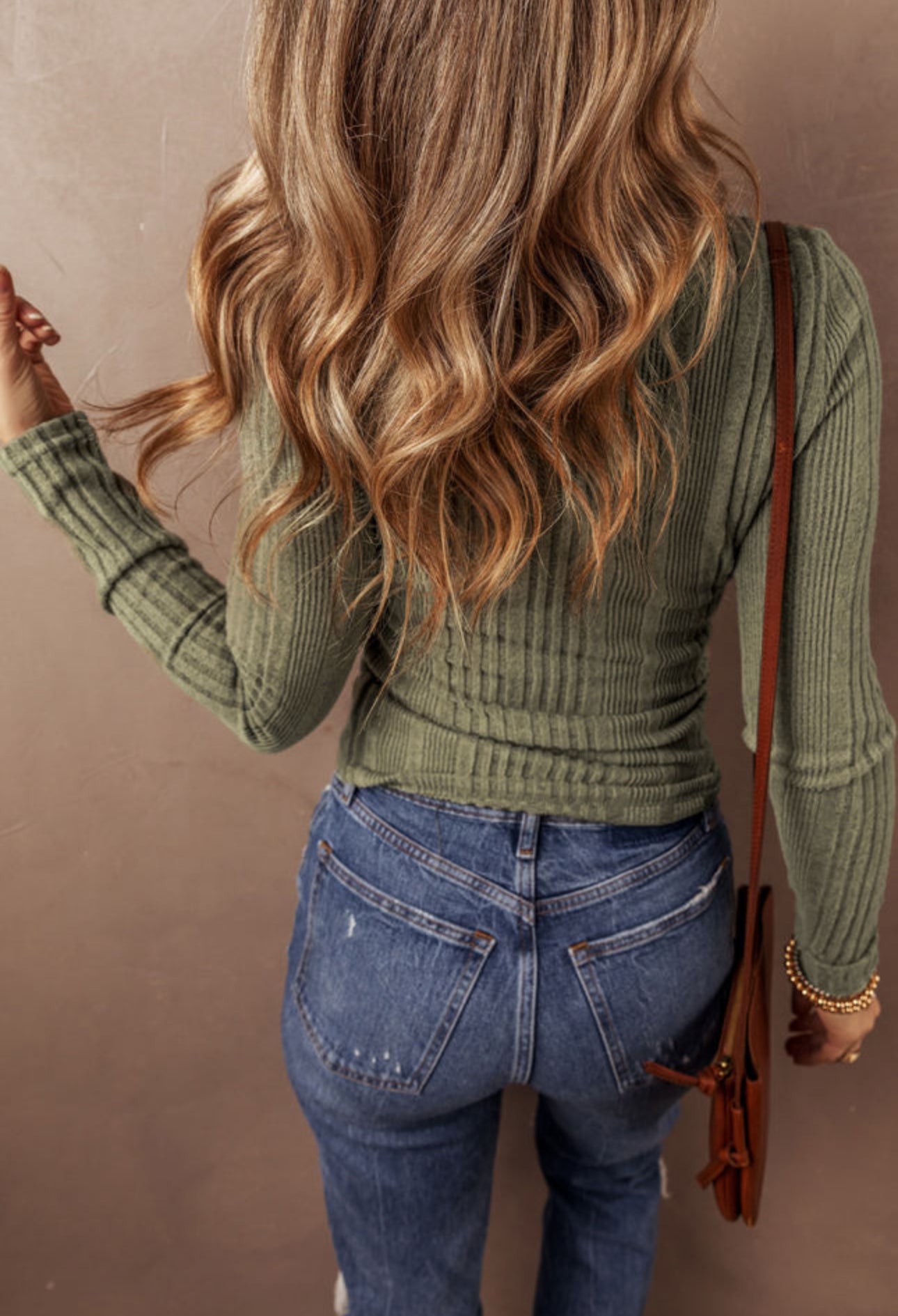 Jungle Green Ribbed Knit Blouse