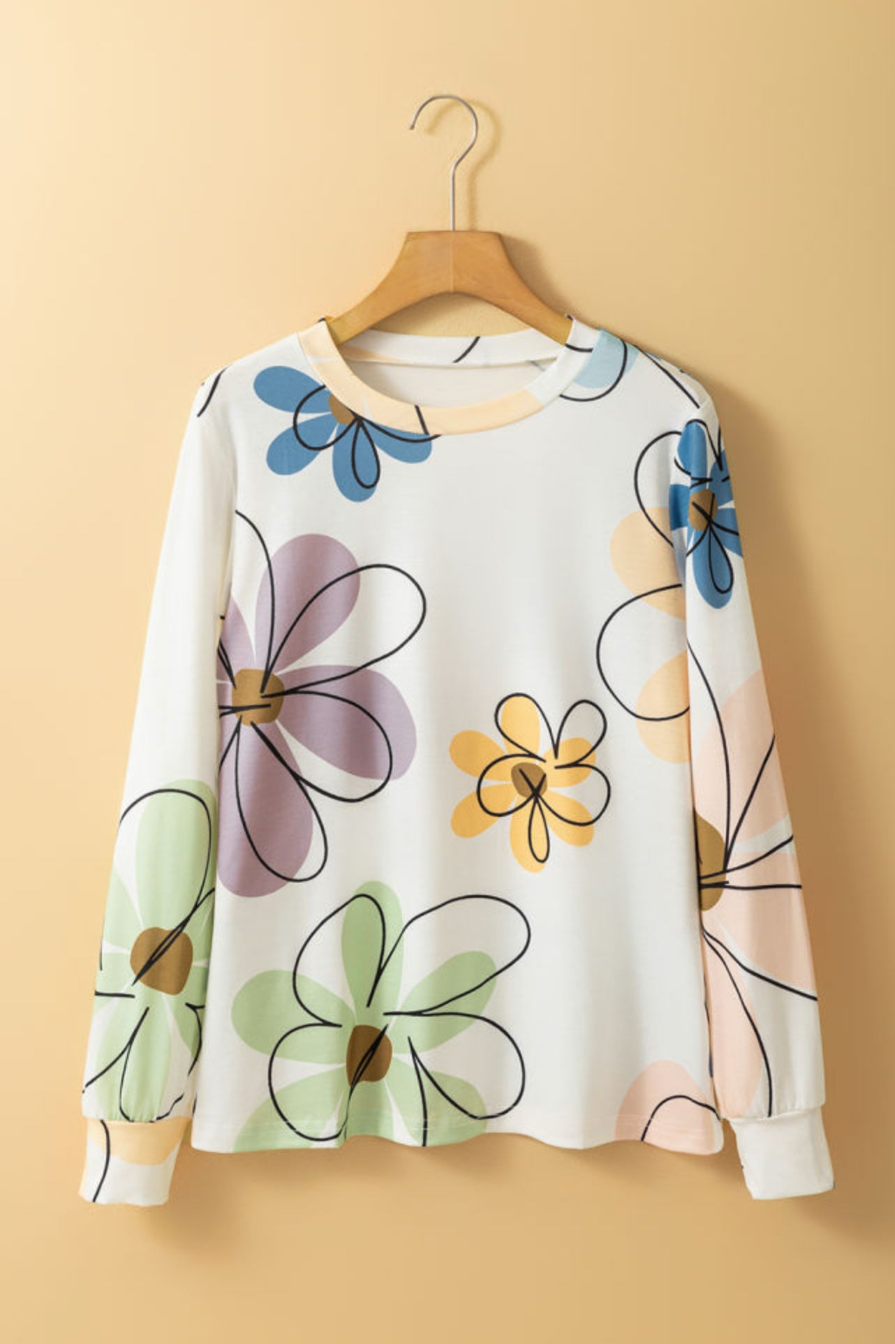 Floral Print Crew Neck Long Sleeve Shirt