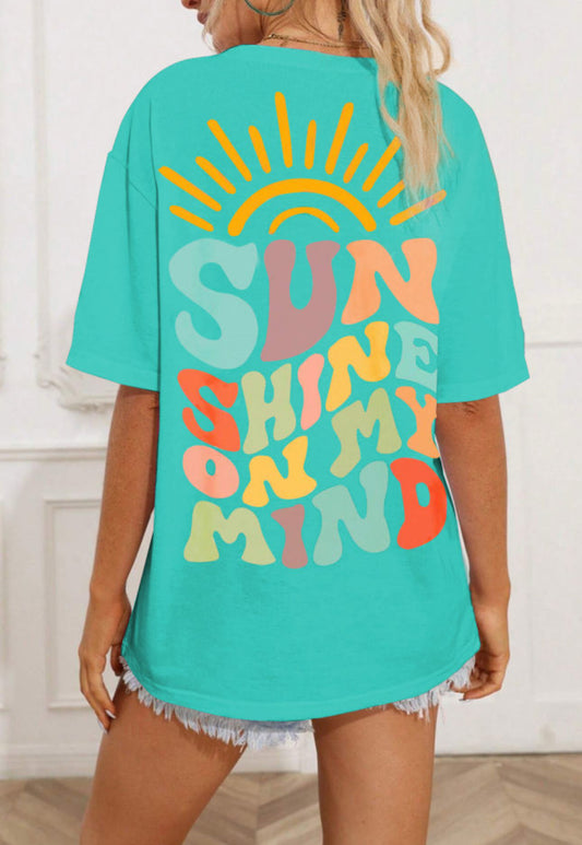 Sunshine Oversized Tee- Aqua Blue