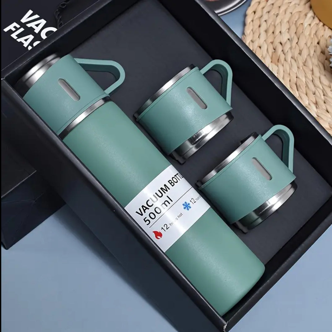 Insulated Stainless Steel Bottle with 2 cups/ set