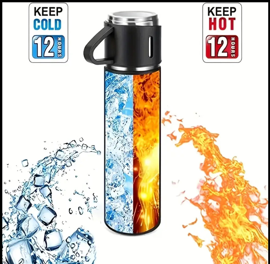 Insulated Stainless Steel Bottle with 2 cups/ set