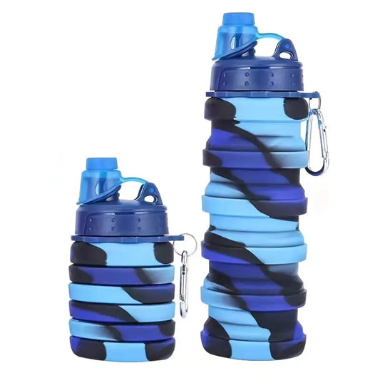 Collapsable Silicone Water Bottle 16 oz/ blue camo