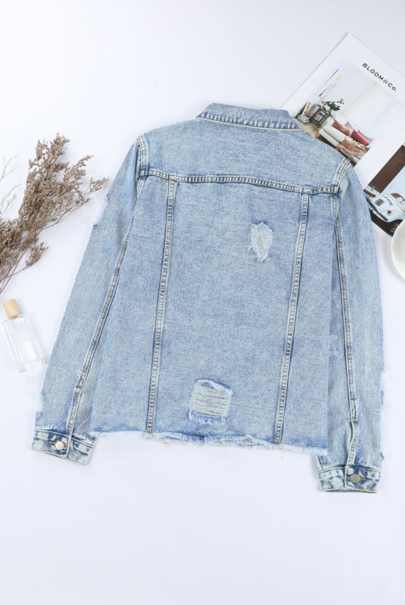 Distressed Denim Jacket- Sky Blue