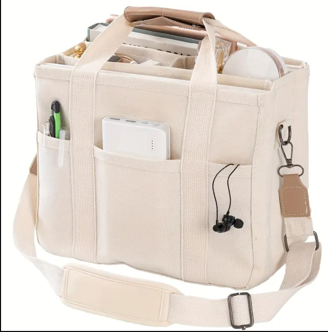 Multi-pocket Canvas Tote Bag/ Organizer