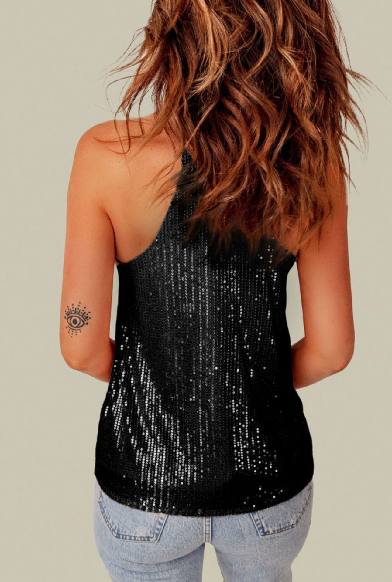 Black Sequin Racer Back Tank Top