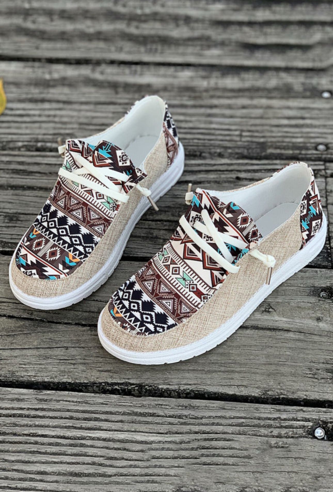 Tan Aztec Print Casual Flat Shoes