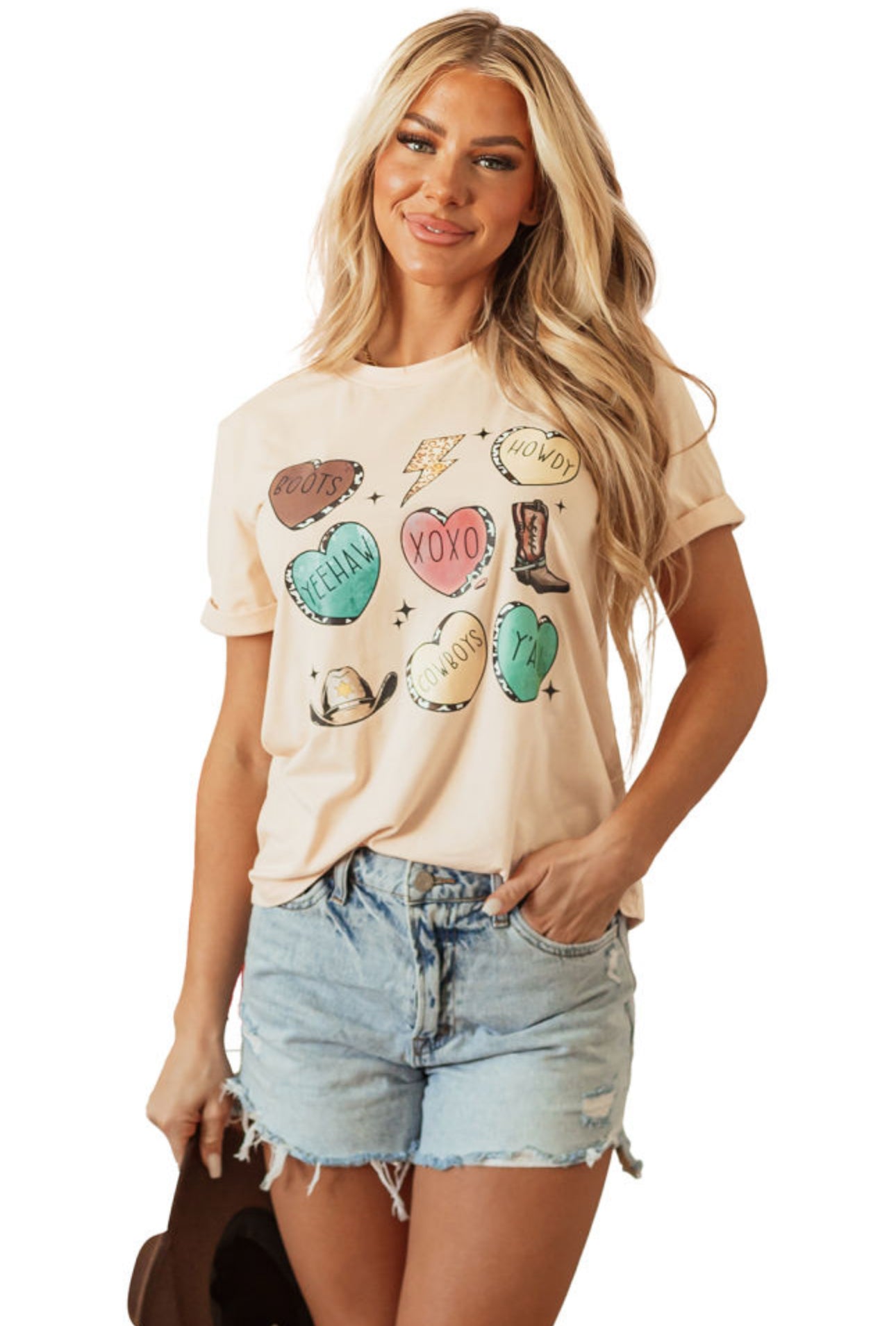 Cowboy and Hearts T Shirt/ beige