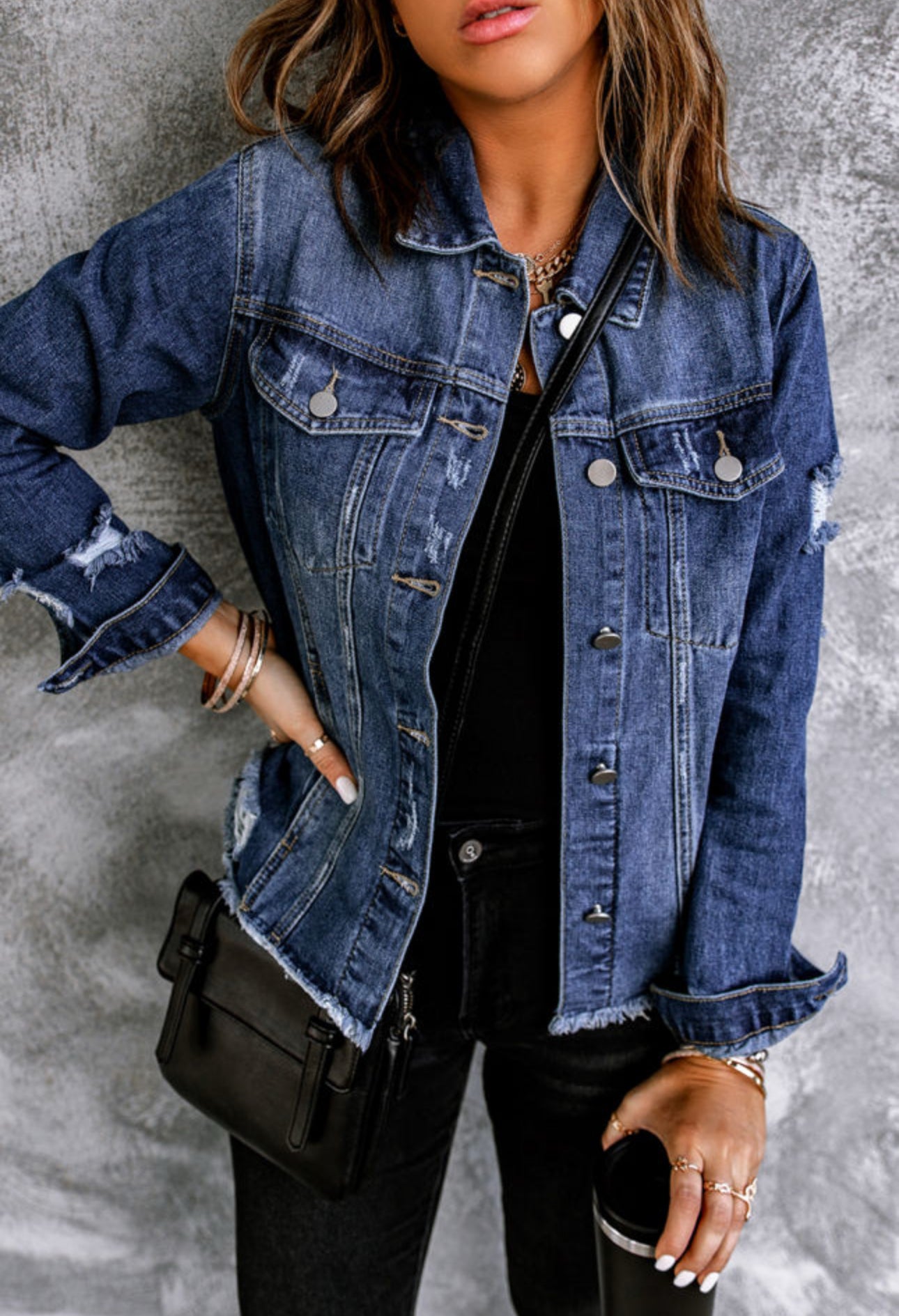 Distressed Denim Jacket- Midnight Blue