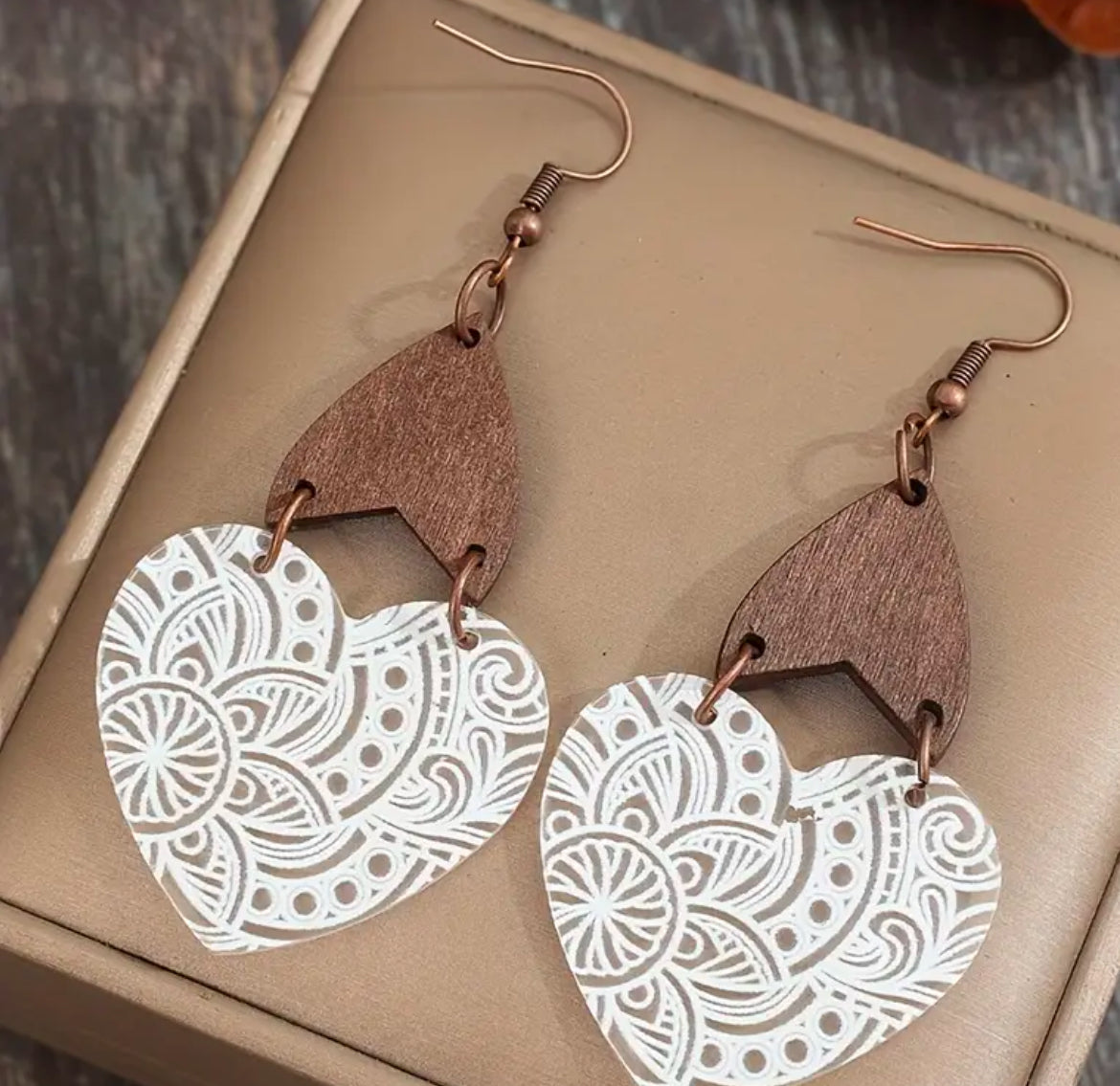 Boho Chic Lightweight Heart Wood/ Acrylic Earrings