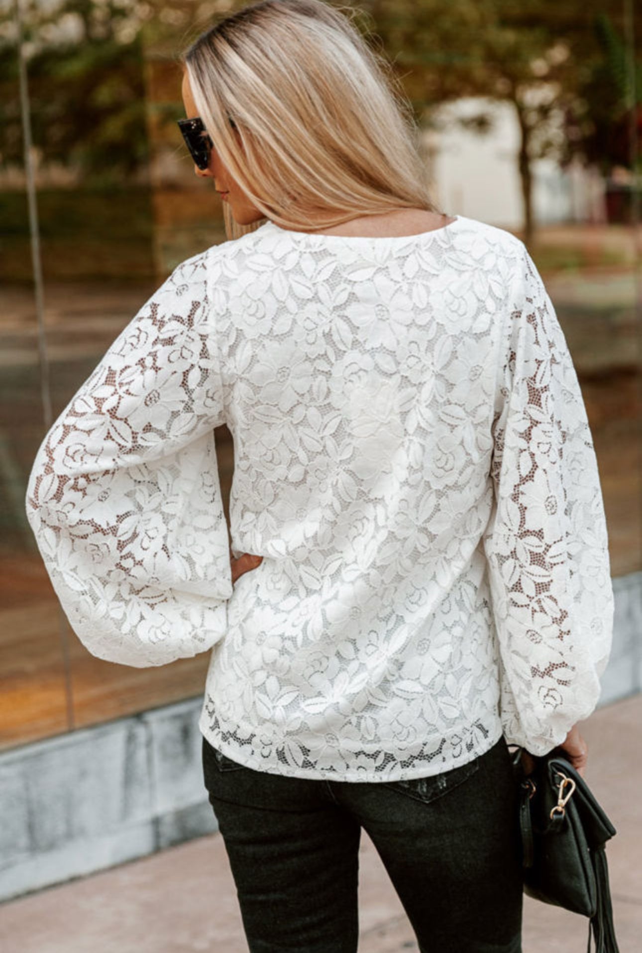 White Floral Lace Loose Fit Blouse