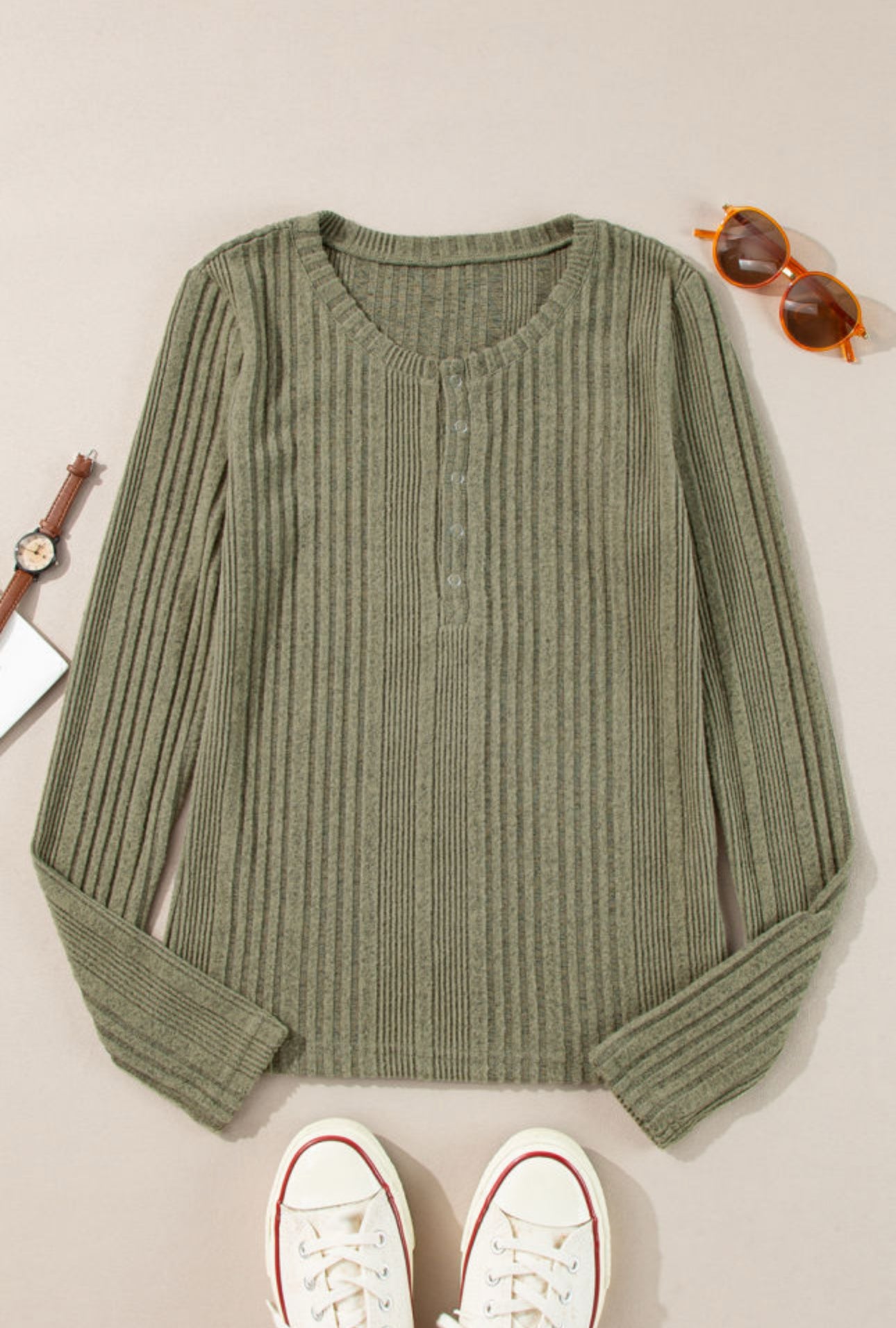 Jungle Green Ribbed Knit Blouse