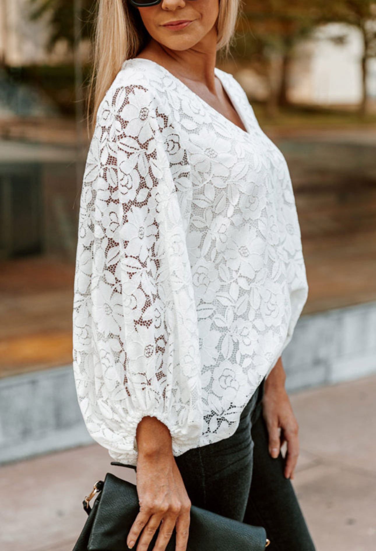 White Floral Lace Loose Fit Blouse