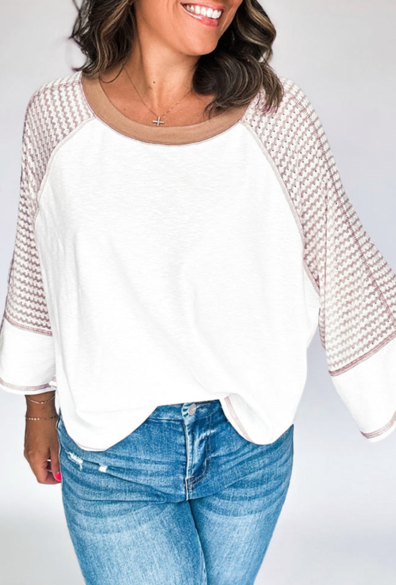 White and Beige Raglan