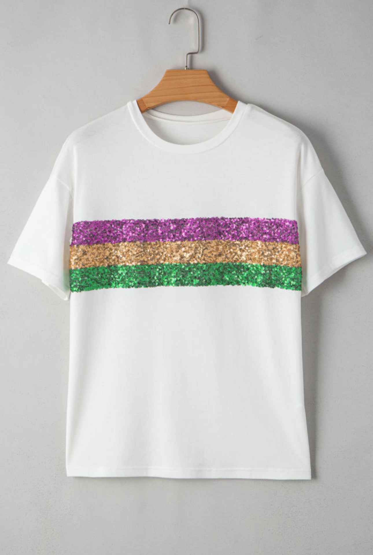 White Sequin Stripe T-Shirt