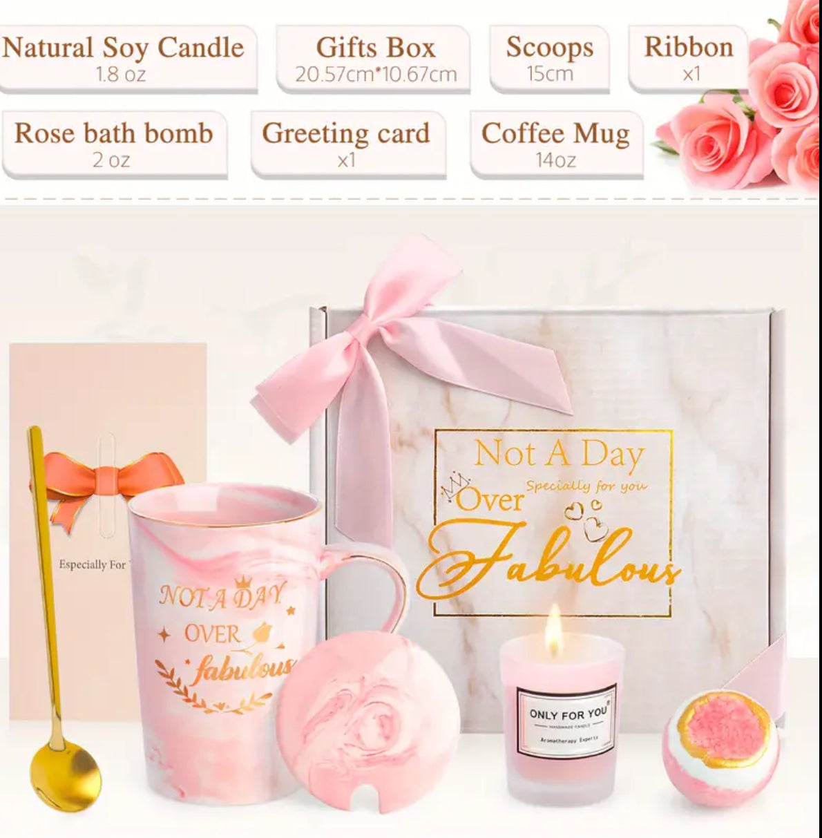 Gift Set for Her - Pink with Gift Box and Ribbon