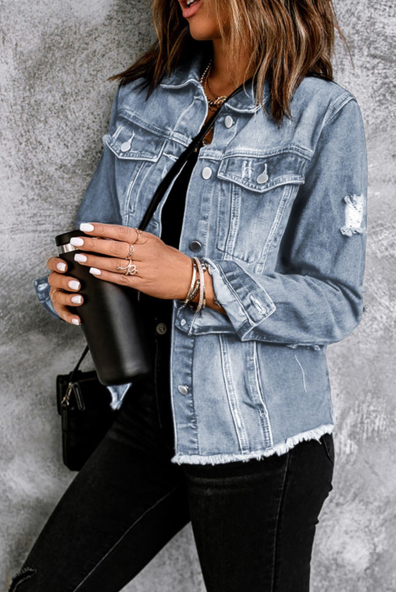 Distressed Denim Jacket- Sky Blue