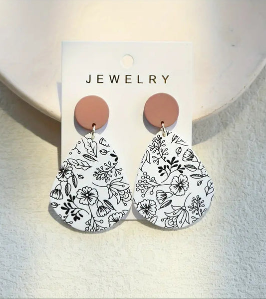 Elegant Floral Print Acrylic Earrings