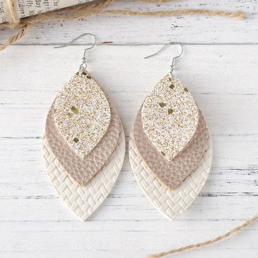 3-tear PU Leather Earrings