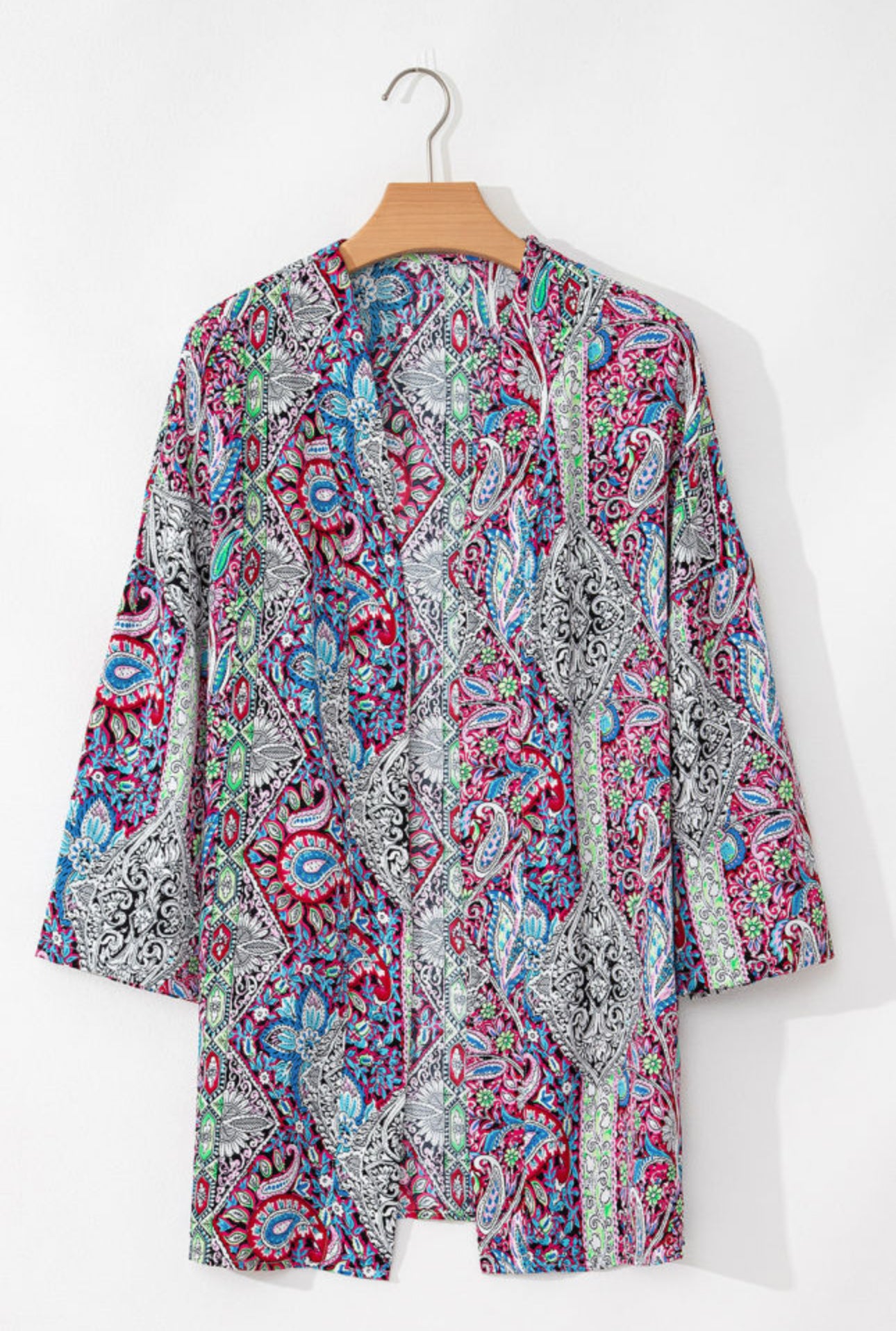 Red Paisley Open Front Kimono/ one size