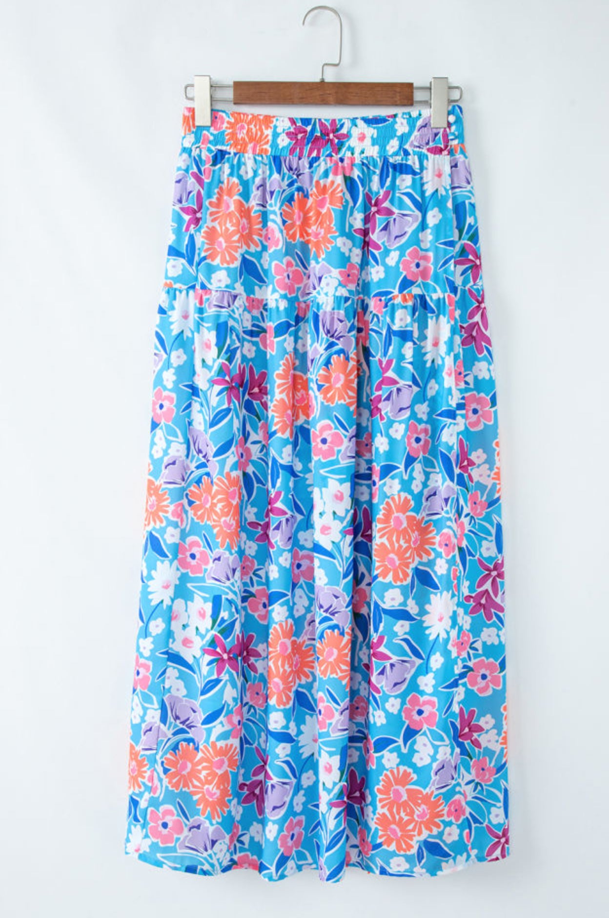 Sky Blue Floral Pattern Maxi Skirt