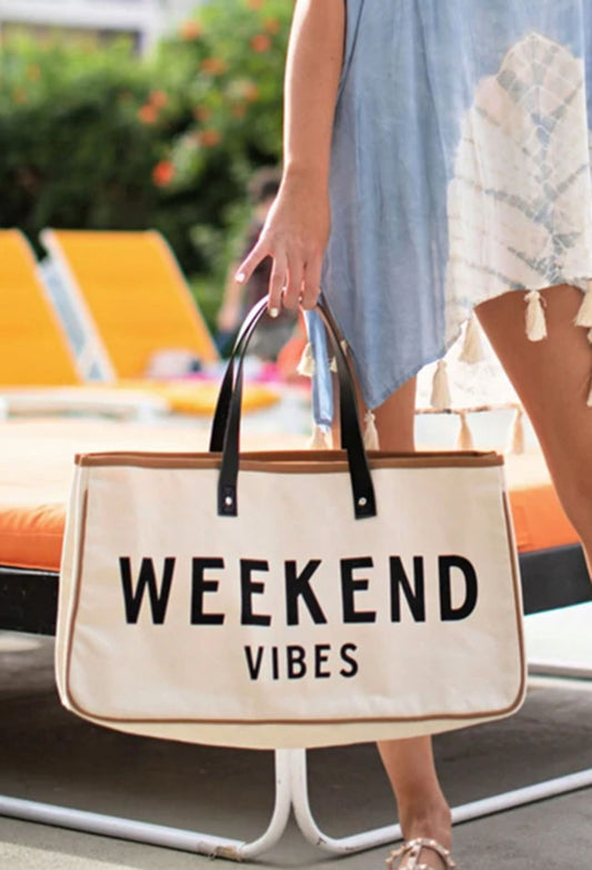 Weekend Vibes Canvas Beach Totes