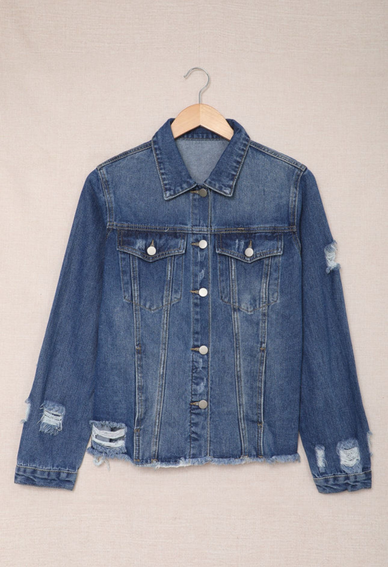 Distressed Denim Jacket- Midnight Blue