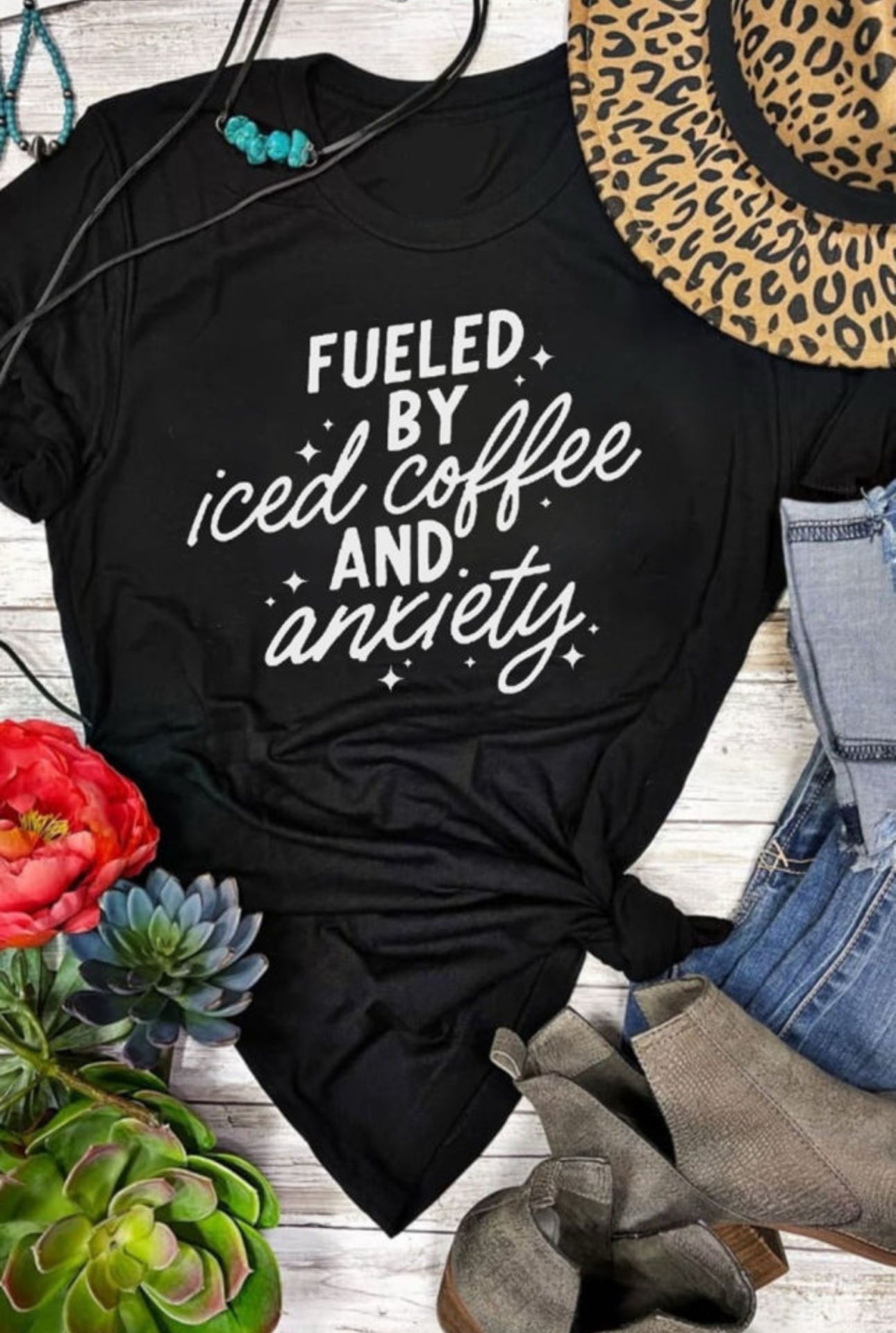 Black Fueled By Iced Coffee Graphic Tee