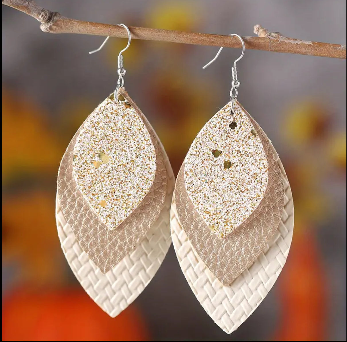 3-tear PU Leather Earrings