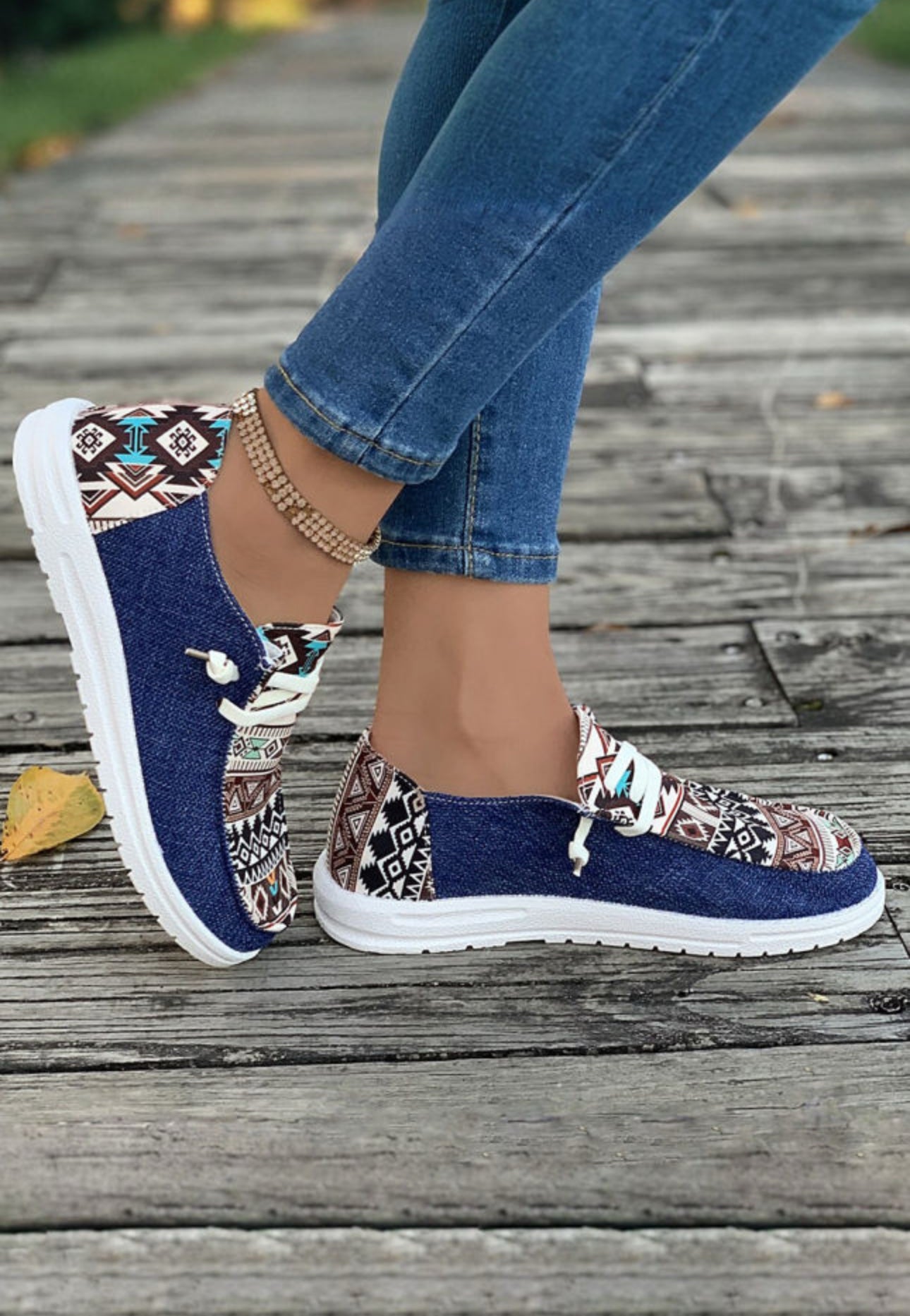 Blue Aztec Print Casual Flat Shoes