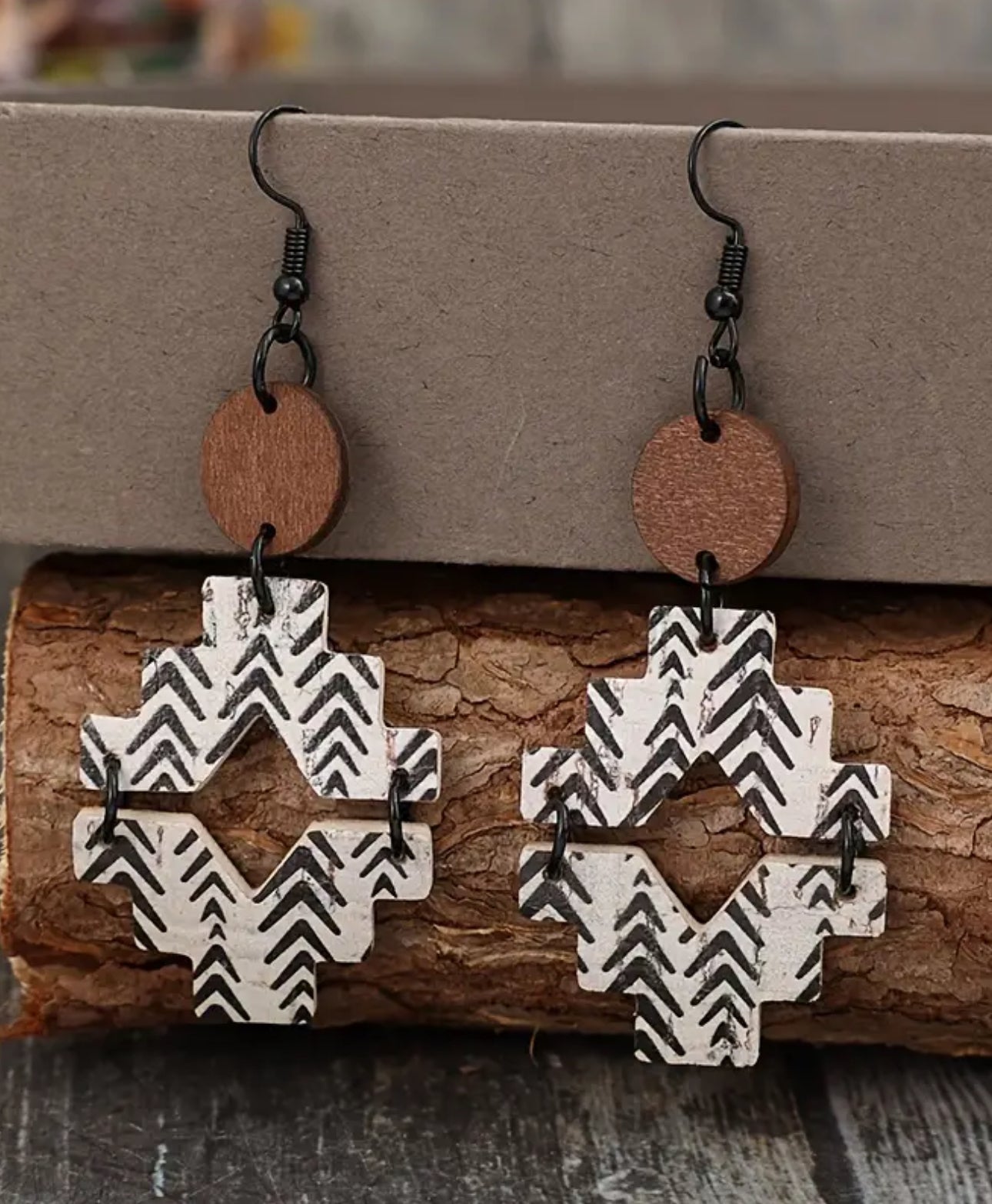 Geometric Pattern Lightweight Wooden Earrings