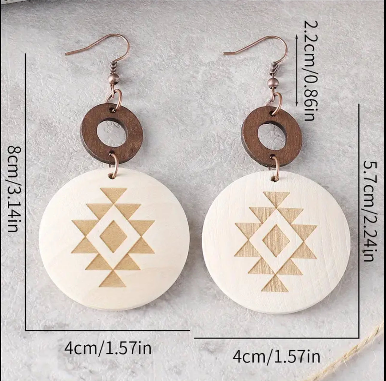 Lightweight Wooden Aztec Print Pendant Earrings