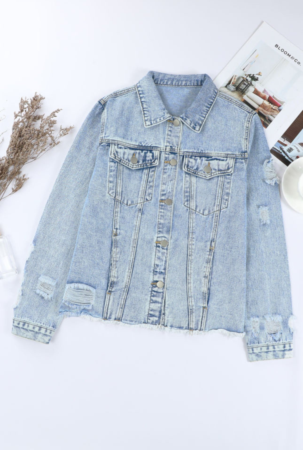 Distressed Denim Jacket- Sky Blue