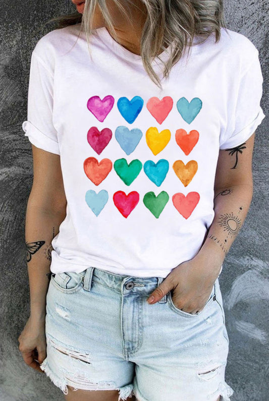 White Colored Hearts T Shirt