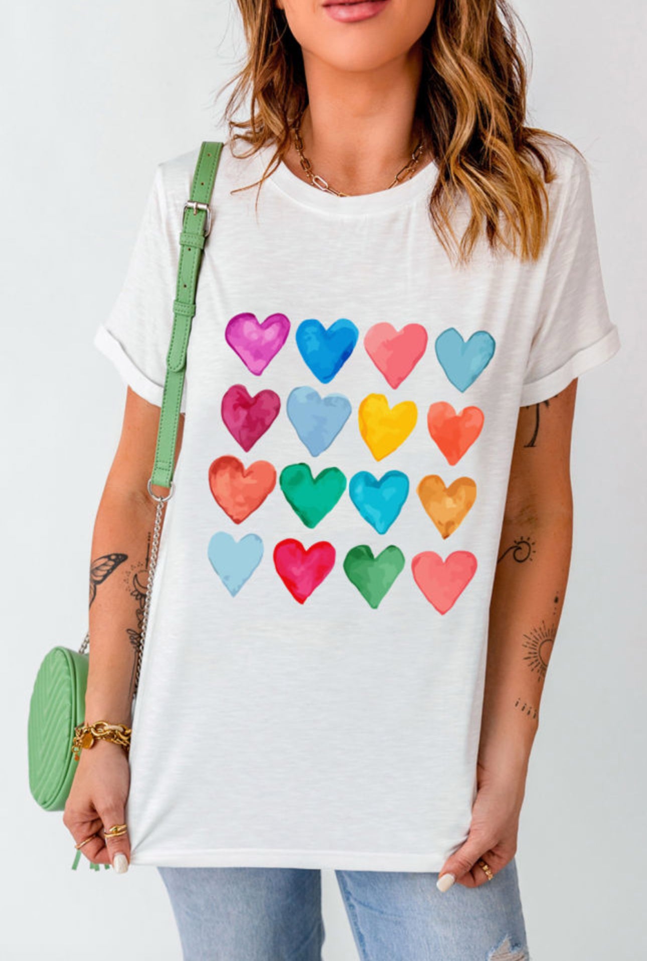 White Colored Hearts T Shirt