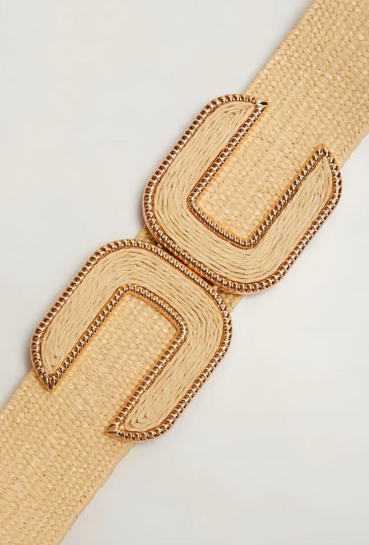 Beige Straw Elastic Belt