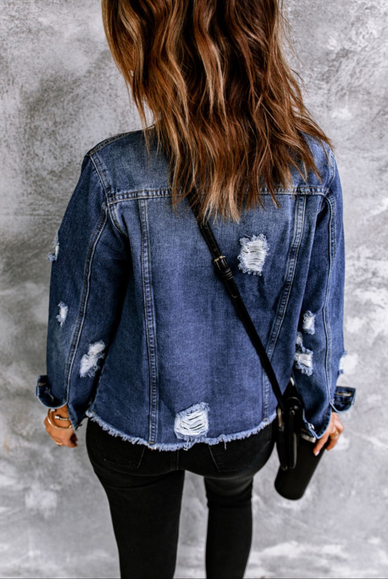 Distressed Denim Jacket- Midnight Blue