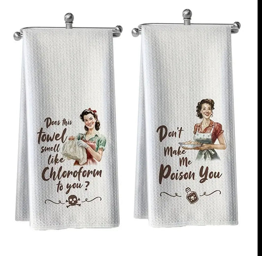 Retro Kitchen Towels- 2 pc./white