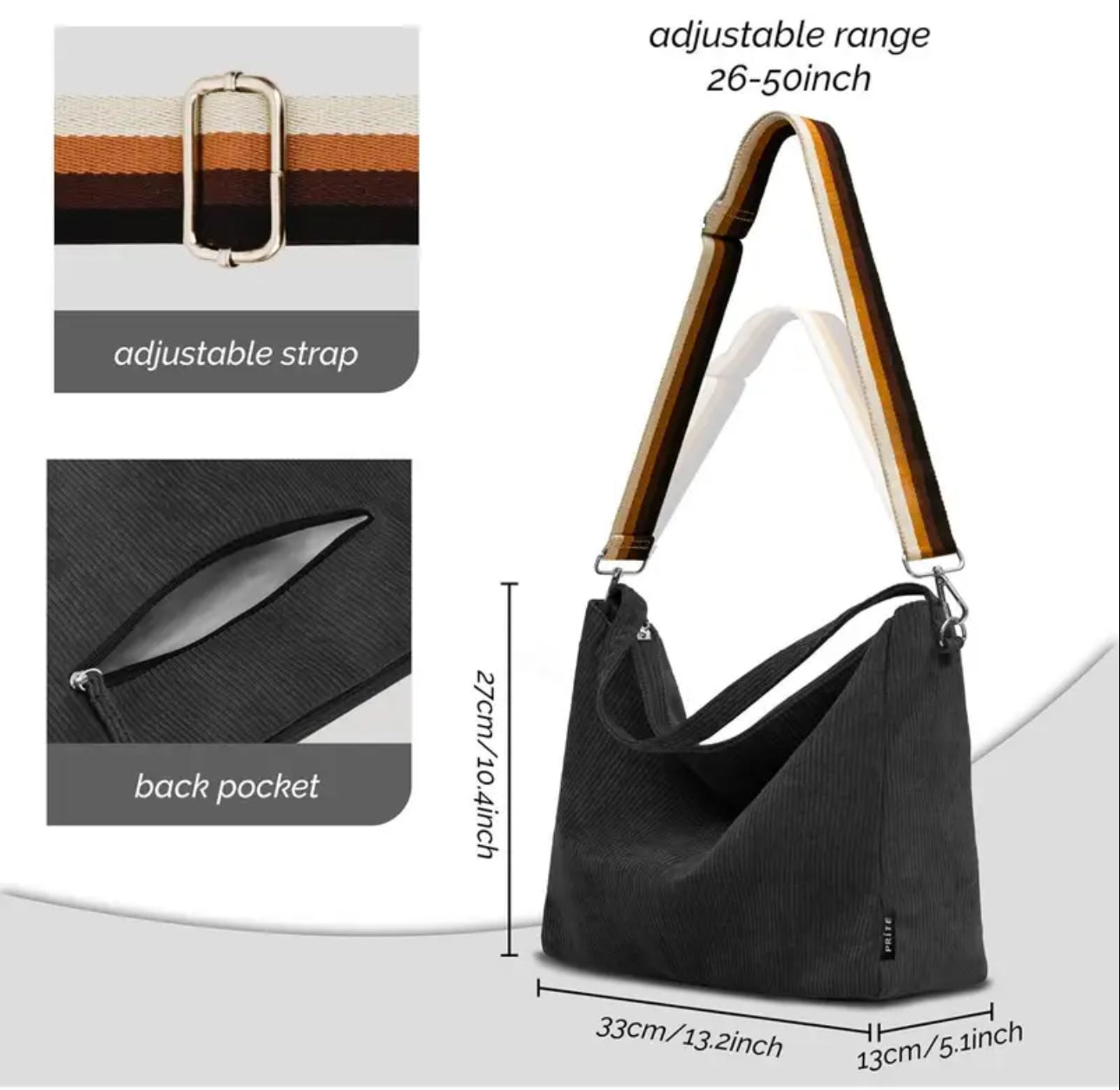 Corduroy Tote Bag with Adjustable Strap