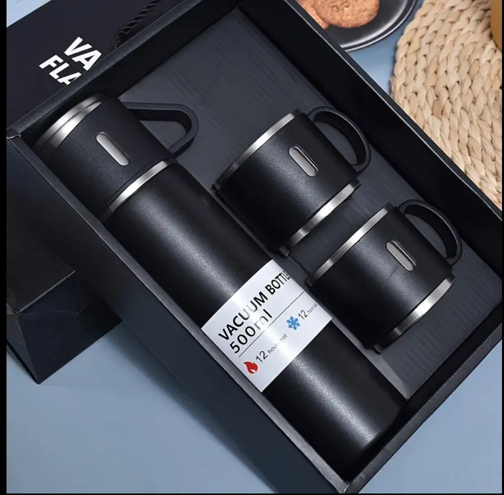 Insulated Stainless Steel Bottle with 2 cups/ set