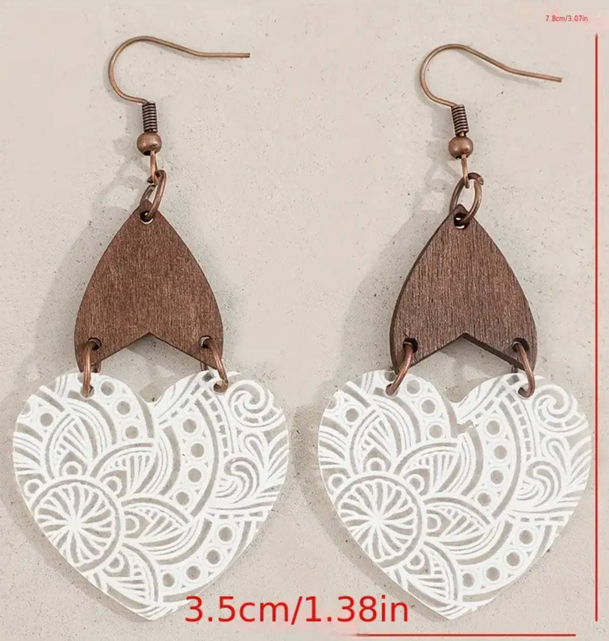 Boho Chic Lightweight Heart Wood/ Acrylic Earrings