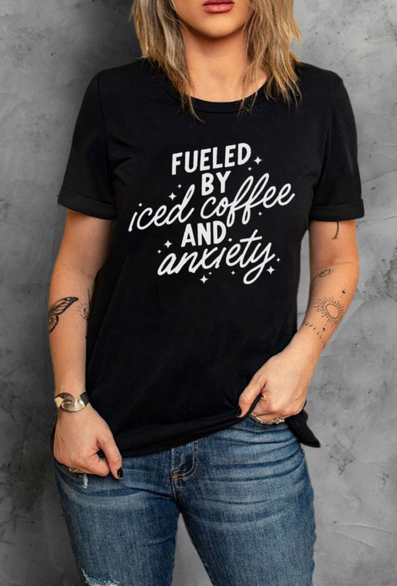 Black Fueled By Iced Coffee Graphic Tee