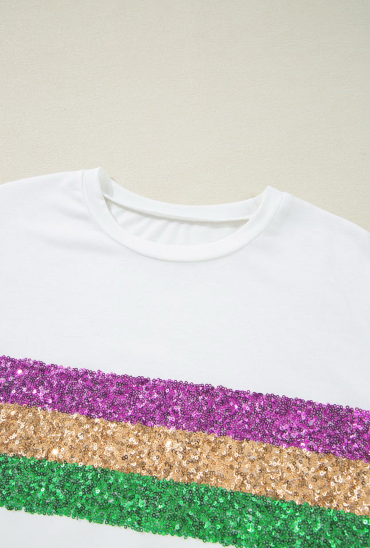 White Sequin Stripe T-Shirt