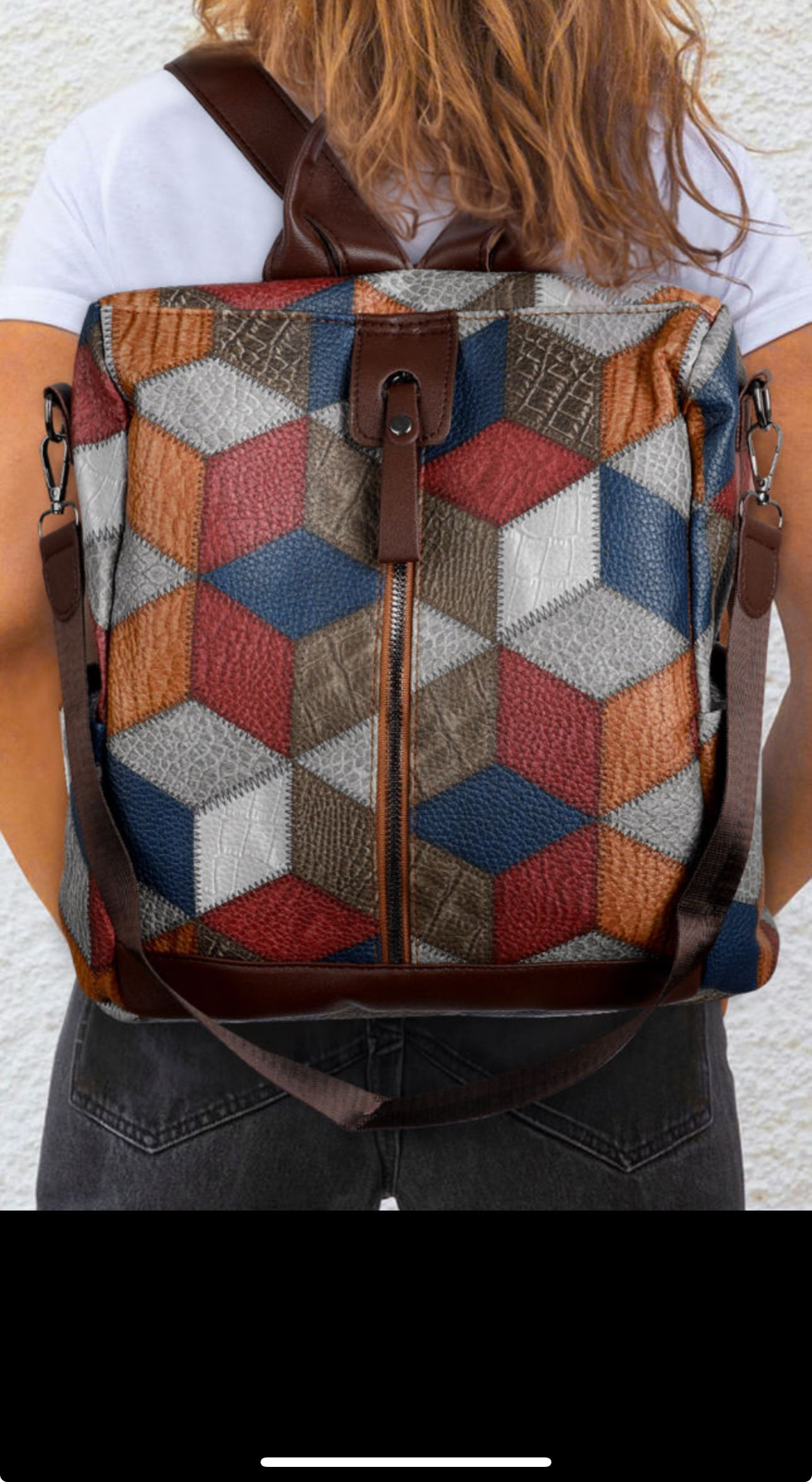 Color Block PU Leather Backpack Purse