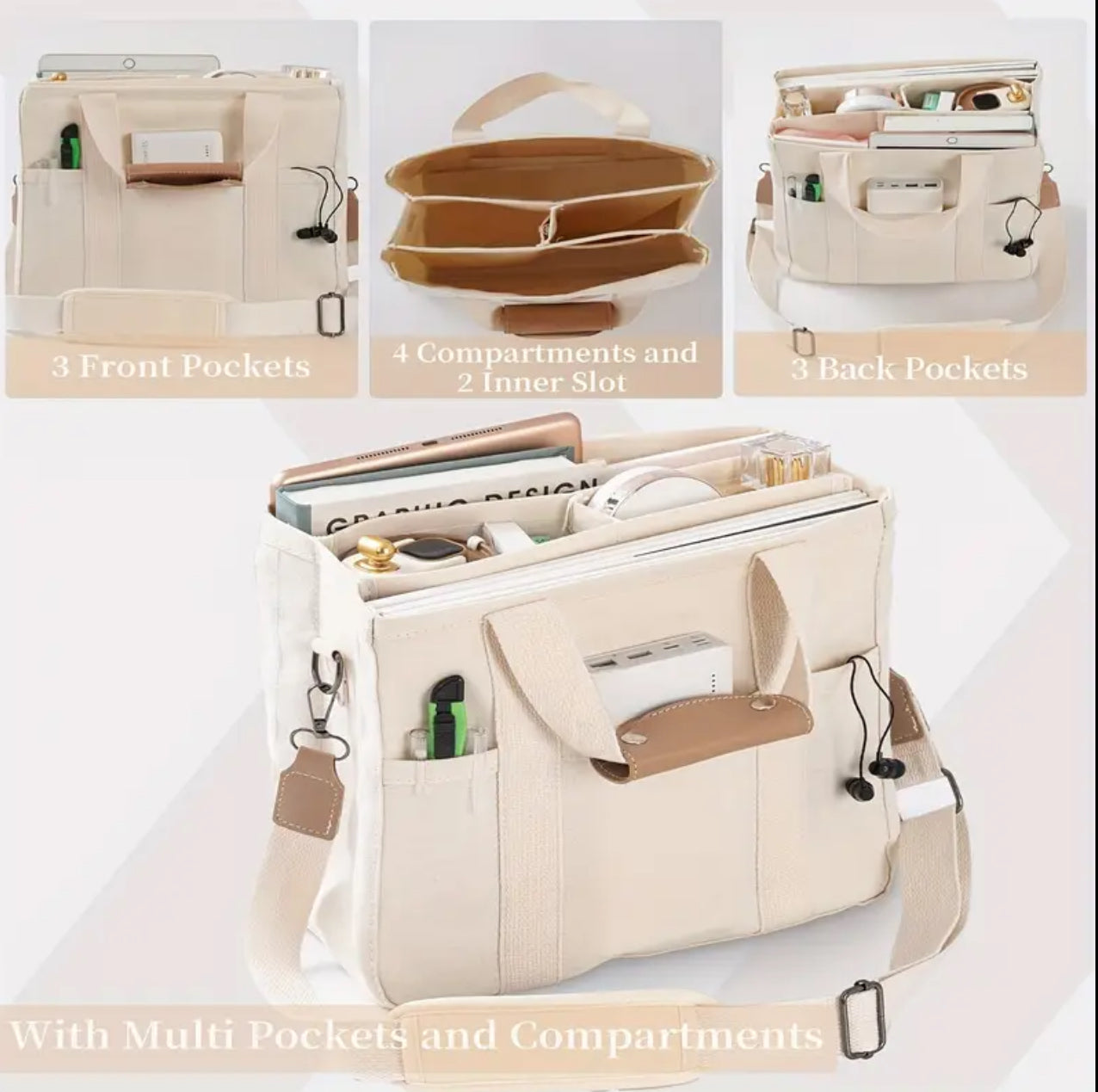 Multi-pocket Canvas Tote Bag/ Organizer